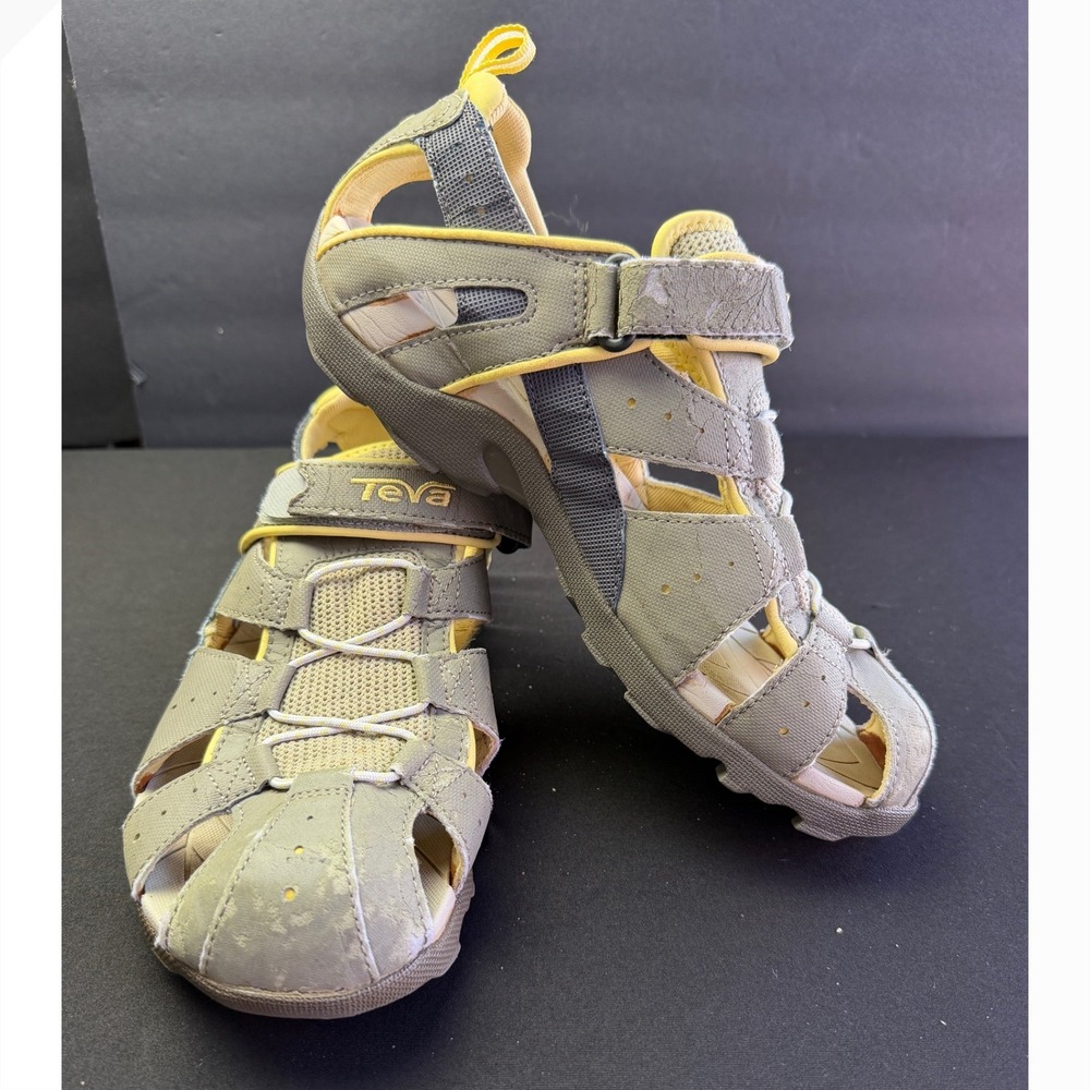 Teva Dozer Womens 10 Gray Yellow Hiking Sandals Closed Toe Outdoor Water Shoes